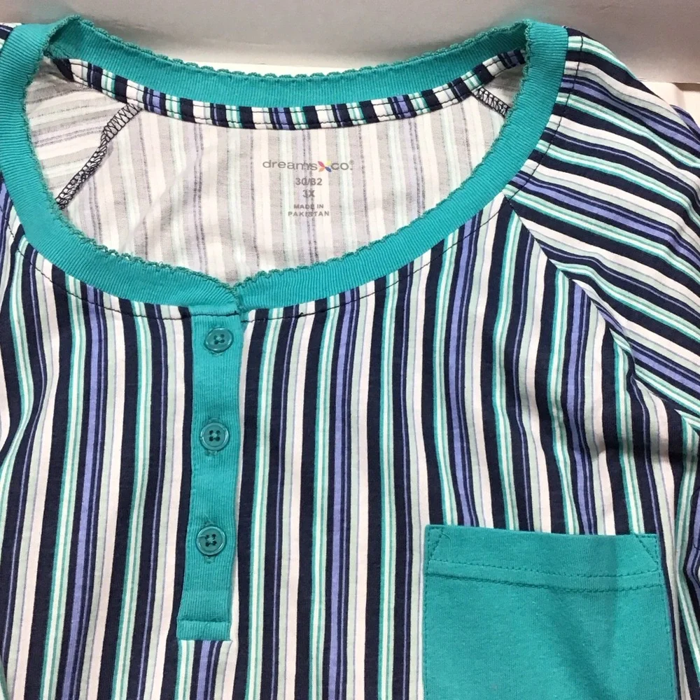 Dreams & Company Striped Blue and White Nightgown 3X